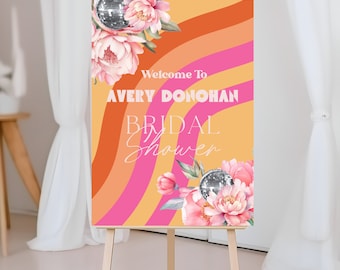 Editable Retro Disco Bridal Shower Welcome Sign Template - 70s & Festival Bridal Shower Banner - Last Disco Theme Floral, Bridal Shower Deco