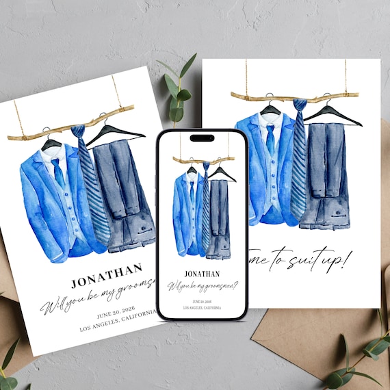 Groomsmen proposal Invitation Template, Will you be my groomsman, Will you be my Best Man, Groomsman Proposal, Time to Suit Up, #GWS