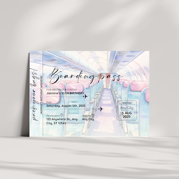 Customizable Travel Weekend Invitation | Personalized Birthday Party | Printable Vacation Invite | Boarding Pass Template