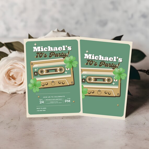 70's Retro Birthday Invitation Template | Editable, Printable, 1970s Shamrock Party Invite | Groovy 70's Themed Celebration, Back to the 70s