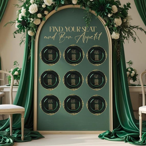 Personalized Charger Plate with Guest Name & Table Number – Acrylic 13” Green Baroque – Custom Vinyl Wedding Place Card or DIY Chart Plate
