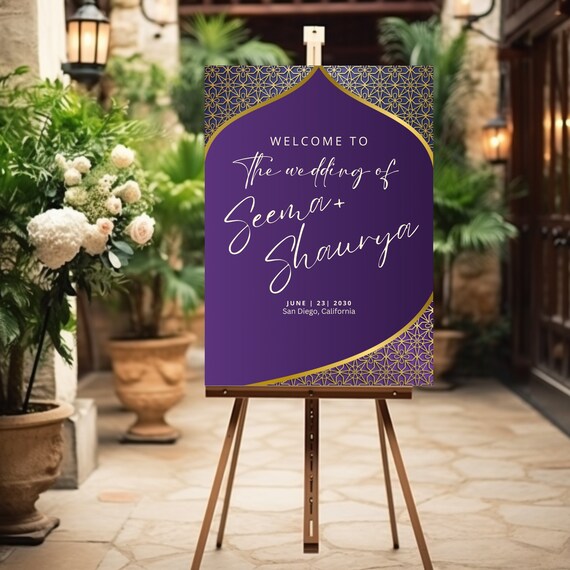 Royal Indian Wedding Welcome Sign - Hindu Decor & Engagement Entrance - Editable Template for Grand Celebration, Instant Download
