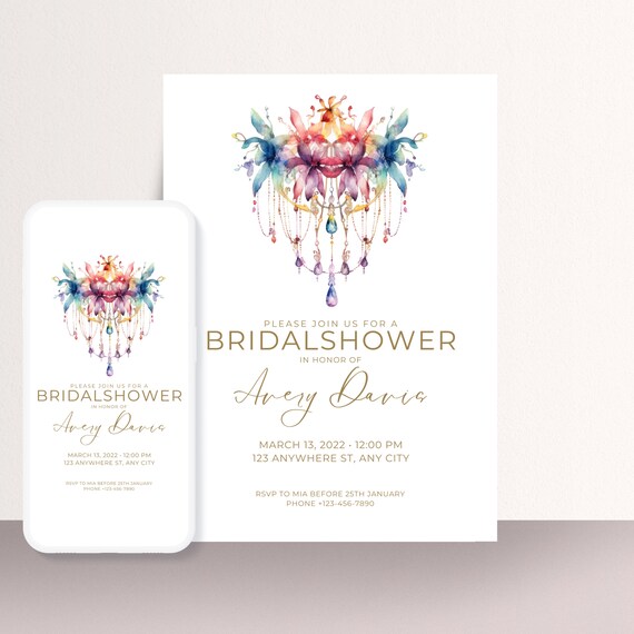 Bridal Shower Chandelier Invitation Template, Editable Wedding Invites, Bridal Shower Invitations, Printable Party Banner, Instant Download