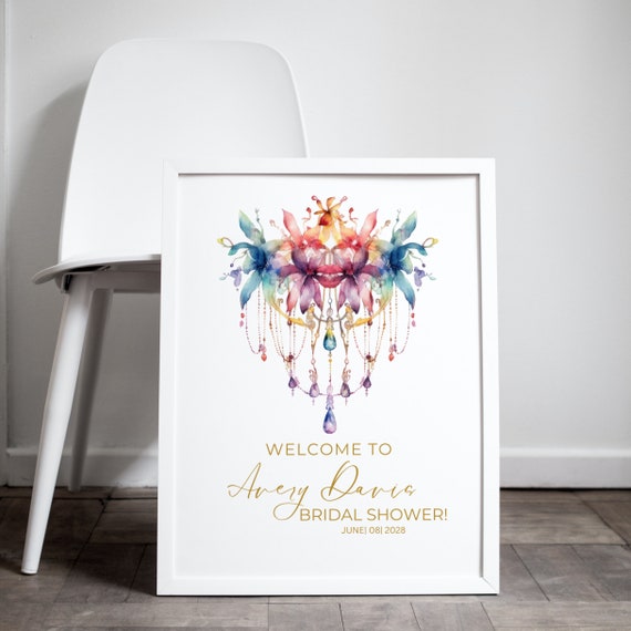 Bridal Shower Chandelier Welcome Sign, Editable Wedding Banner, Bridal Signs Template, Printable Party Banners, Instant Download