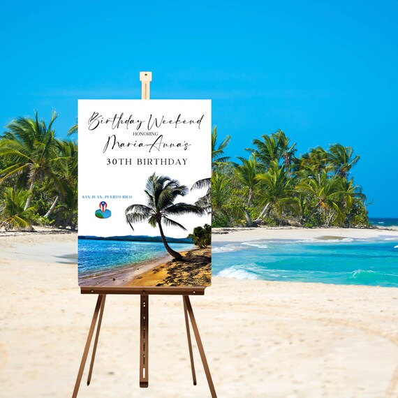 Editable Puerto Rico Birthday Welcome Sign: San Juan Skyline Printable - Customizable Banner for Puerto Rico Party Decoration
