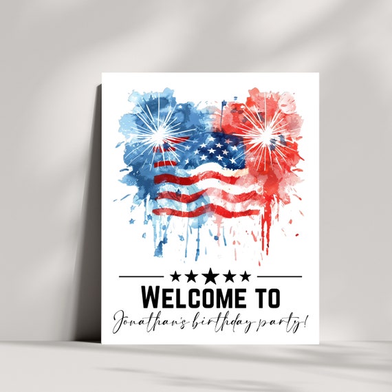Editable 4th of July Party Welcome Sign Template - Printable BBQ & Fireworks Block Party Sign - Memorial Day Celebration Decor