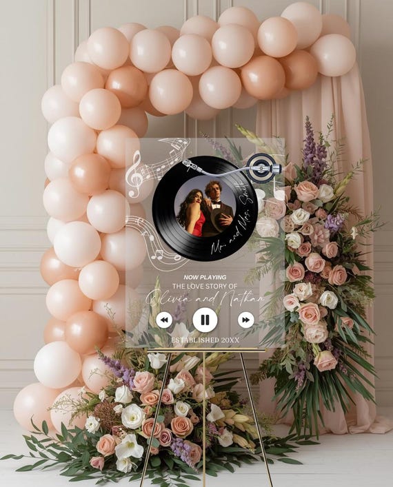 Custom Vinyl Record Wedding Welcome Sign | Acrylic Photo Welcome Sign | Music Themed Wedding Decor