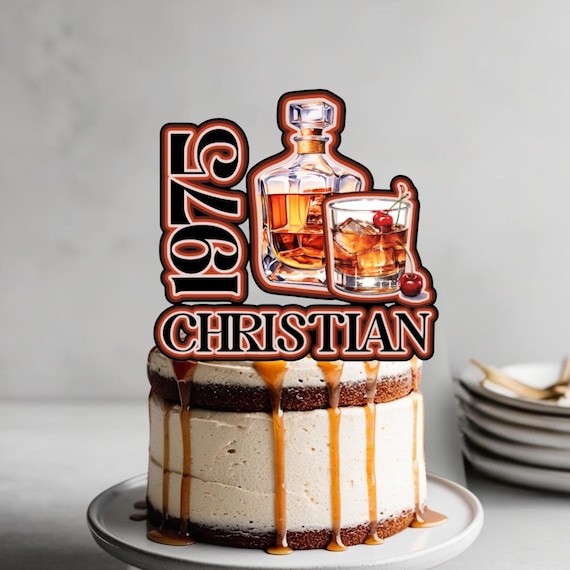 Custom Whiskey Birthday 3D Cake Topper, Personalized Cake Decor with Year, Whiskey Lover Cake Decoration, Custom Whiskey Party Unique Decor