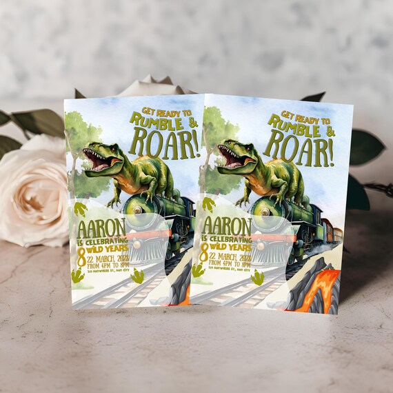Editable Dinosaur Birthday Invitation | Dino Train Theme Birthday Party Invite | Customizable Dino on Train Template | Printable Kids Dino