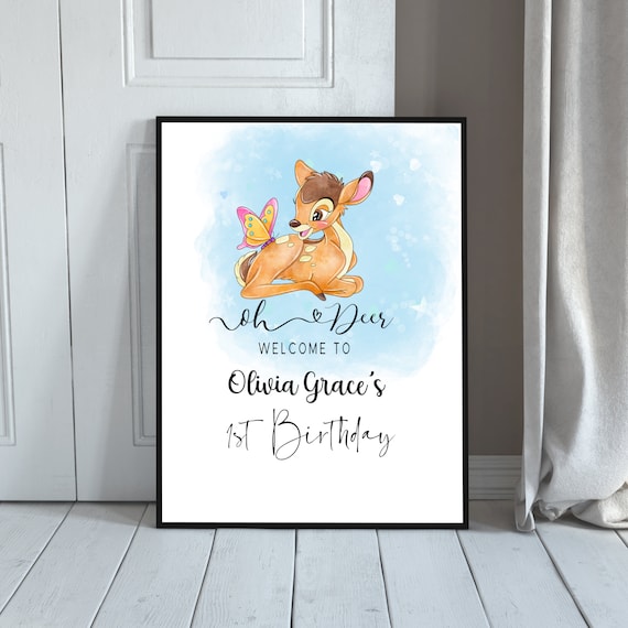 Printable Oh Deer Birthday Welcome Sign | Editable Blue Deer Themed Boys Party Banner | Custom Deer Baby Shower Template