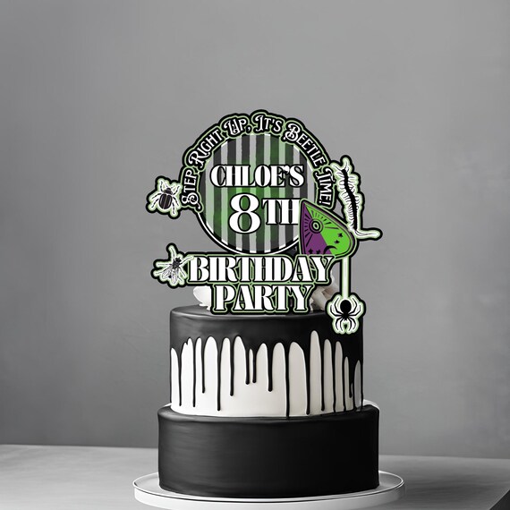 Halloween Cake Topper | Spooky Black & White Stripes Party Decor | Editable Bug-Themed Cake Decoration for Halloween Birthday