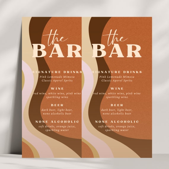 Editable Retro Dinner Menu Template - Groovy Wedding Menu, Retro Wave Menu, Customizable Drink & Party Menu - Vintage Wedding Menu Design