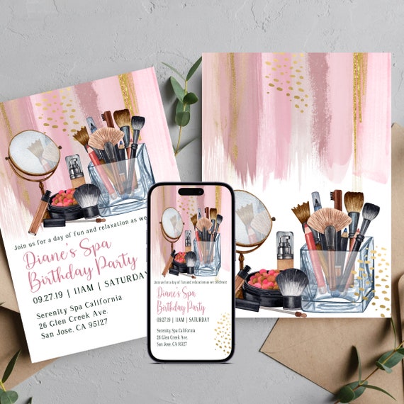 Spa Party Birthday Invitation, Girly Slumber Party, Sleep Over Makeup Bday, Glam Girls Night Out Printable Template, #SBP1