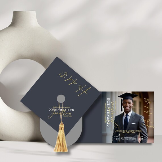 Custom Graduation Cap Invitation 2025, Personalized School Colors Grad Invite, Editable Graduation Party Template, Class of 2025 Celebration