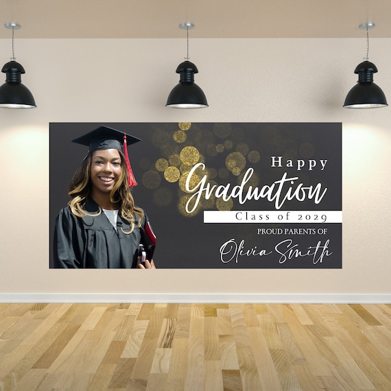 Custom Graduation Vinyl Banner with Photo - Congratulations Grad! Perfect for Graduation Party - Grommets & Hemmed Edges Included