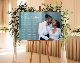 Custom Wedding Photo Seating Chart Sign –Acrylic or Foam Board | Personalized Guest Seating Display with Picture | Elegant Reception Signage
