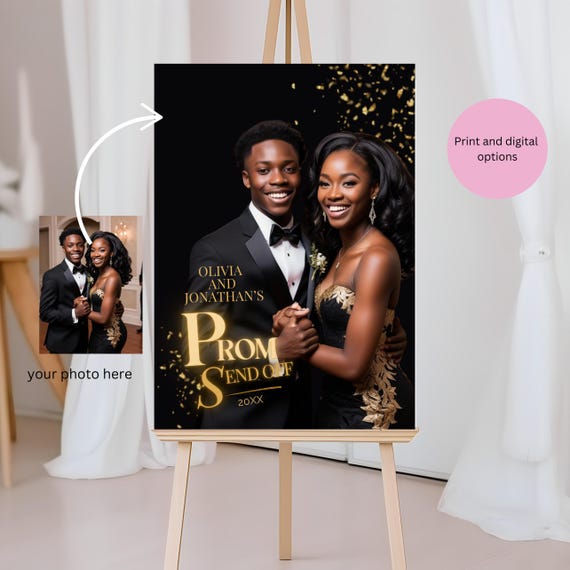 Elegant Black & Gold Prom Welcome Sign | Custom Photo Prom Send-Off Welcome Poster| Personalized Prom Party Decoration | Customizable Design