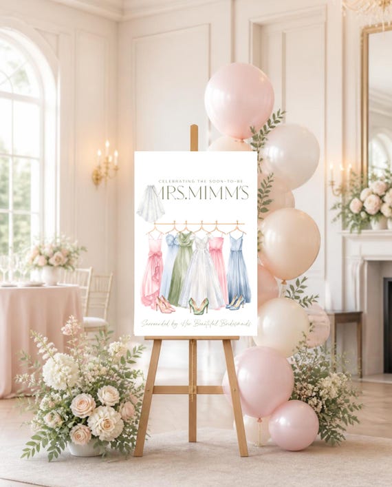 Editable Future Mrs Bridal Suite Welcome Sign: Bride and Bridesmaid Dress Canva Template