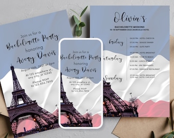 Paris France Bachelorette Invitation Template, Editable Itinerary Paris Itinerary Invite Paris France Skyline, Print and Digital #PRS