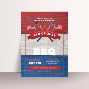 Editable 4th Of July BBQ Invitation, Independence Day Bbq, Barbeque Invitation, July 4th BBQ Invite, July Fourth Template, #FOJ