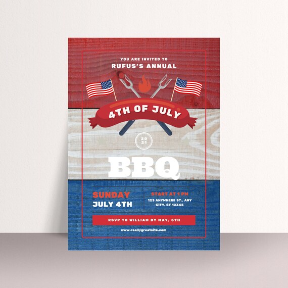 Editable 4th Of July BBQ Invitation, Independence Day Bbq, Barbeque Invitation, July 4th BBQ Invite, July Fourth Template, #FOJ