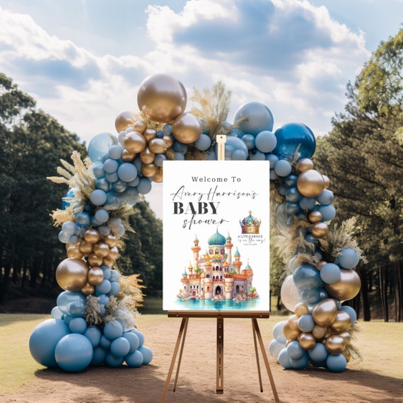 Editable Blue Castle Baby Shower Welcome Sign Template - Little Prince on the Way Party Banner - Fairytale Theme - DIY Printable