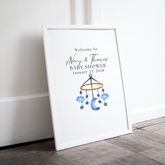 Baby Shower Welcome Sign Template, Boy Baby Shower Printable, Editable Blue Baby Shower Banner, Instant Download