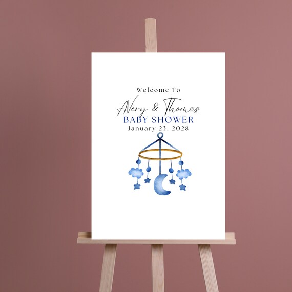 Baby Shower Welcome Sign Template, Boy Baby Shower Printable, Editable Blue Baby Shower Banner, Print and Digital