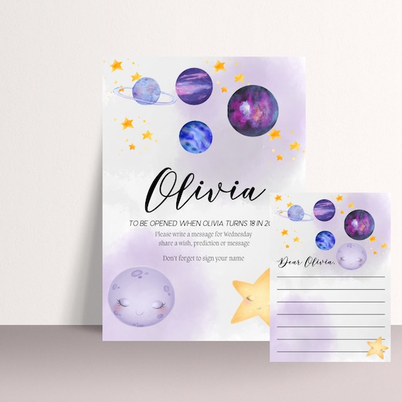 Space Birthday Time Capsule Template, Purple Galaxy Birthday Party Signs, Houston We Have a One Year Old, Stars Birthday Capsule, #SBP
