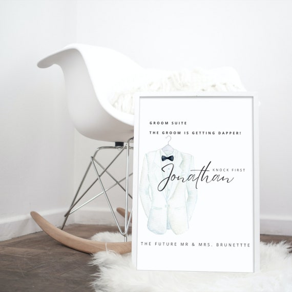 Groom Wedding Suite Welcome Sign, Groomsmen Dressing Room Banner, Grooms Suite Decor, Custom Knock First Signs, Instant Download