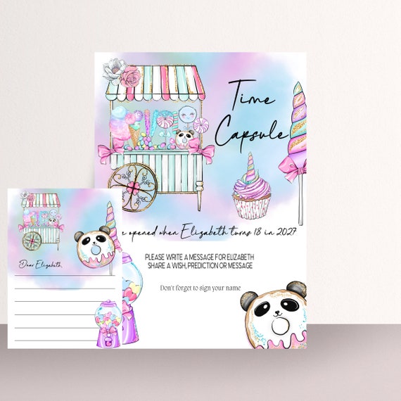 Sweet One Birthday Time Capsule Sign, Candy Any Age Birthday Milestone Capsule Cards, Cotton Candy,Editable Template, Sweets Party, #SOB