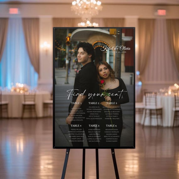 Custom Photo Seating Chart Poster 24×36″ – Personalized Welcome Sign (Framed or Unframed)