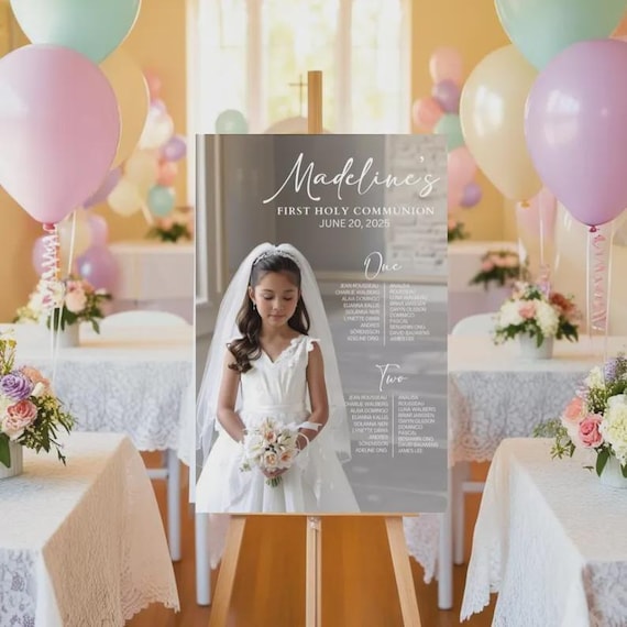 First Communion Seating Chart Template Editable, Photo Seating Chart Sign, Instant Download Canva, Printable Reception Poster