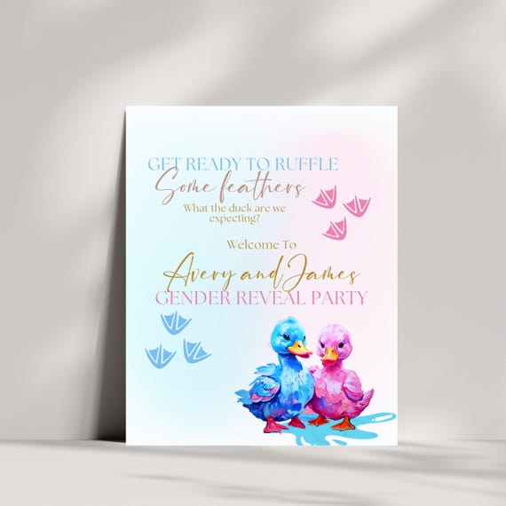Editable Gender Reveal Welcome Signage with Pink & Blue Ducks | Custom ‘What the Duck’ Design | Unique Gender Reveal Party Decoration