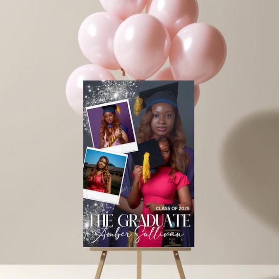 Custom Graduation Welcome Sign with Photo, Foam Board or Acrylic Sign, Class of 2025 Party Decor, Personalized Grad Sign, Printed or Digital