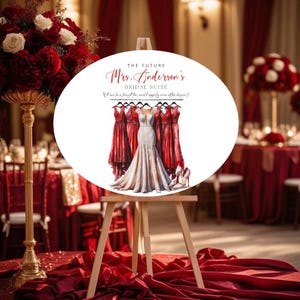Benutzerdefiniertes Brautjungfern-Zeichen mit Braut & Brautjungfer Kleid | Ovales Hochzeitsmorgenschild | Personalisierte immer bereit Raum Andenken Beschilderung