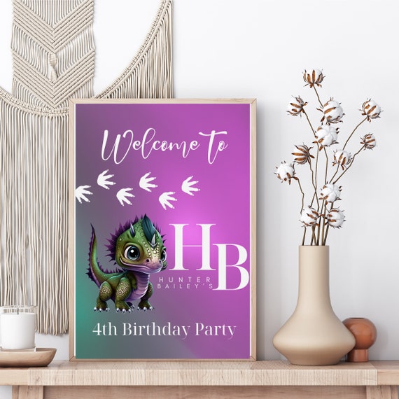 Editable Dino Welcome Sign Template, Blue Dinosaur Birthday Banner, Printable Dinosaur Birthday Party Banner Decoration, Print and Digital