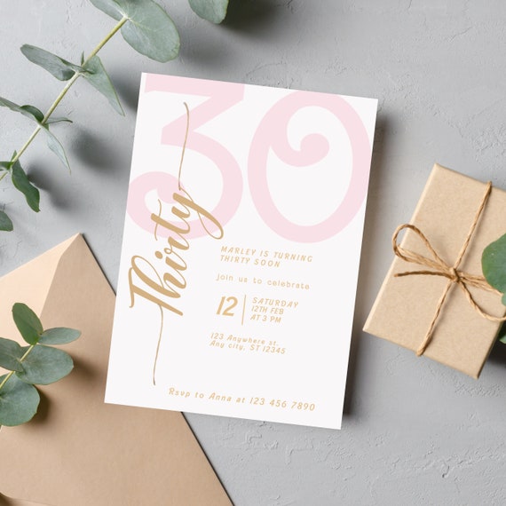 Pink Birthday Invitation Template, Editable Any Age Ladies, Birthday Invite, Printable Bday Invitations, Custom Pink and Gold Party