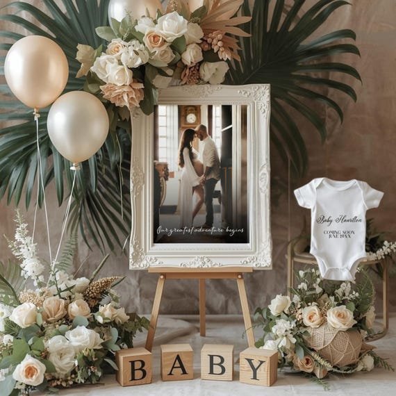 Safari Pregnancy Announcement Template | Jungle Baby Photo Reveal | Editable Digital Baby Shower Announcement | Neutral Gender Reveal