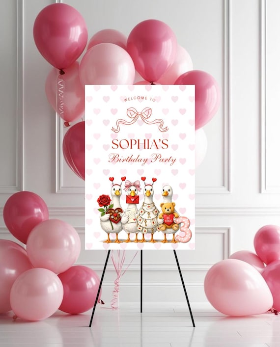 Welcome Birthday Goose Sign Printable, Silly Goose Birthday Decor, Cute Goose Party Welcome Sign, Personalized Name