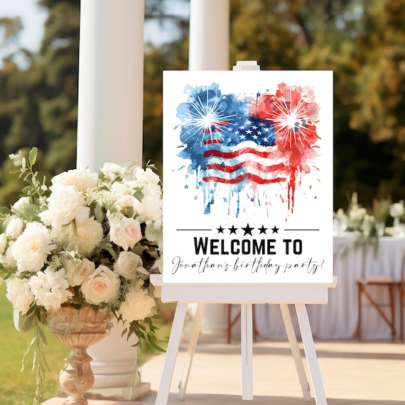 Editable 4th of July Party Welcome Sign Template - Printable BBQ & Fireworks Block Party Sign - Memorial Day Celebration Decor