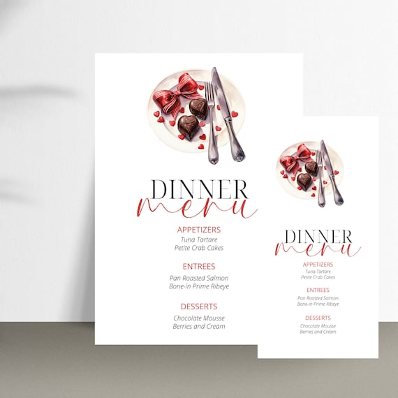 Customizable Valentine's Dinner Menu Template | Editable Romantic Wedding & Love Menus | Personalized Gathering Menu, Instant Download