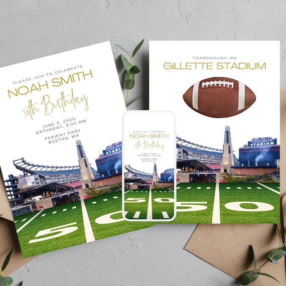 Foxborough Birthday Invitation Template, Gillette Stadium Skyline, Football Invitations, Editable Birthday Invite, Instant Download #GFS