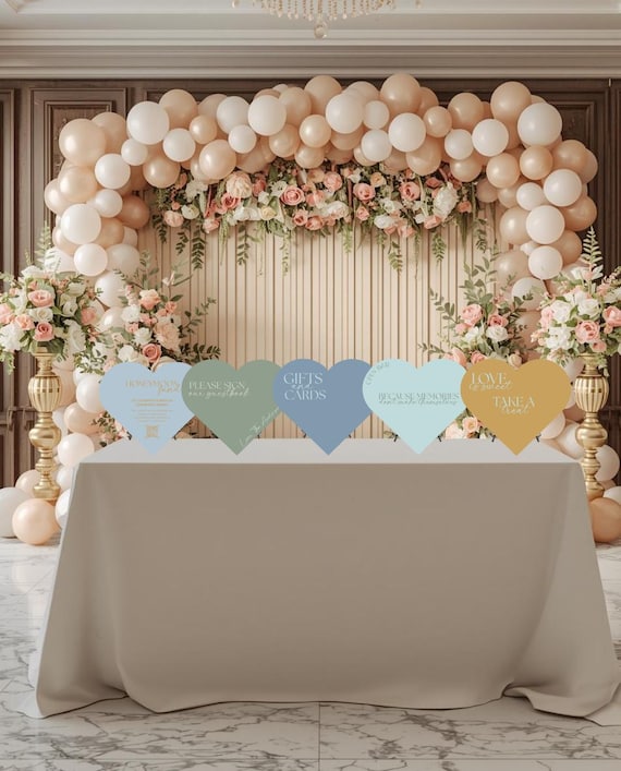 Wedding Table Sign Set of 6, Guest Book Sign, Gifts Sign, Wedding Color Palette Decor, Reception Table Signs Bundle