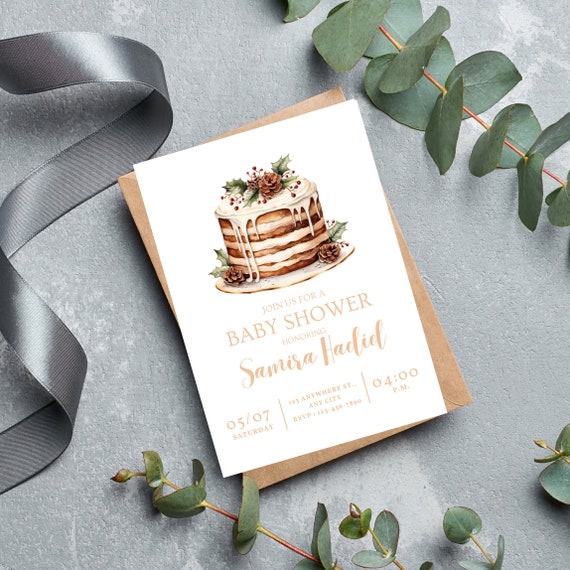 Neutral Christmas Pancakes Baby Shower Invitation Template, Editable Baby Shower Invitations, Christmas Neutral Theme Baby Shower Invite