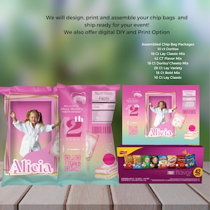 Personalized Birthday Doll Box Chip Bag, Doll Party Favors, Doll Box with photo, Doll Box Party Label, Pink Doll Box Decor , Print Digital