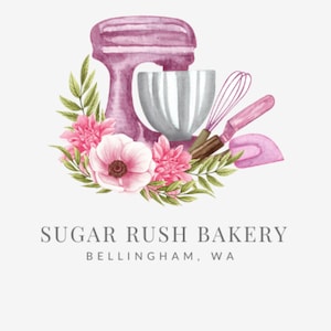Custom Logo, Bakery Logo, Rolling Pin Logo, Mixer Logo, Baking Logo, Food Logo, Watercolor Logo, Cake Logo, Premade Logo, Instant Download