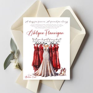 Bridesmaid Proposal Card with Dress Illustration | Maid of Honor Proposal | Will You Be My Bridesmaid Gift | Elegant Wedding Party Invite
