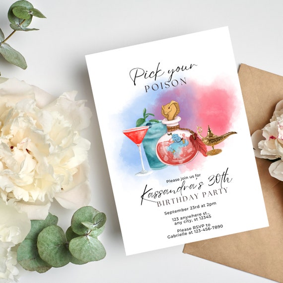 Adult Villain Birthday Invitation Template, Pick Your Poison Party Invitations, Editable Halloween Cocktail Invite, Creepy Templates