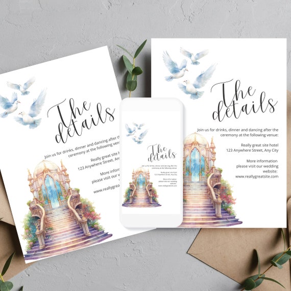 Fairytale Wedding Printable Detail Card, Wedding Staircase Party Details Template, Happily Ever After, Enchanted Wedding Decor